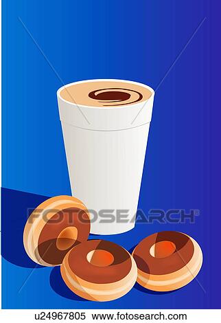 Stock Illustration - Cappuccino in a styrofoam cup with three cookies. Fotosearch