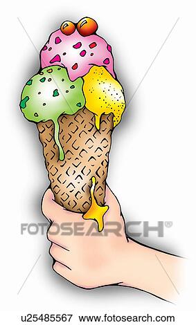 Stock Illustration - Child's hand holding ice cream cone. Fotosearch