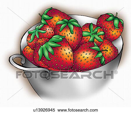 Stock Illustration - Fresh strawberries in a bowl. Fotosearch
