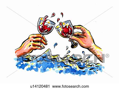 Clip Art - Male and female hands toasting wine glasses in stormy weather. Fotosearch
