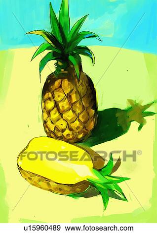 One whole and one half pineapple View Large Illustration Stock Illustration - One whole and one half pineapple. Fotosearch
