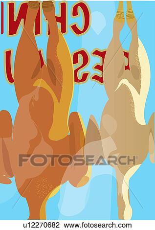Drawing - Peking duck hanging in the window of a Chinese restaurant. Fotosearch