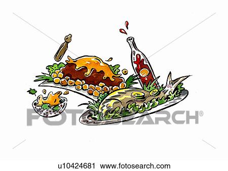 Platters of meat, fish View Large Illustration Clip Art - Platters of meat, fish. Fotosearch