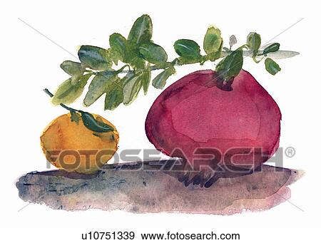 Stock Illustration - Pomegranate and lemon. Fotosearch