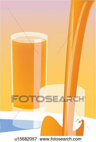 Stock Illustration - Pouring orange juice in a glass. Fotosearch