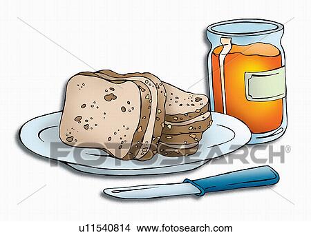Slices of whole grain bread and a jar of honey View Large Illustration Stock Illustration - Slices of whole grain bread and a jar of honey. Fotosearch
