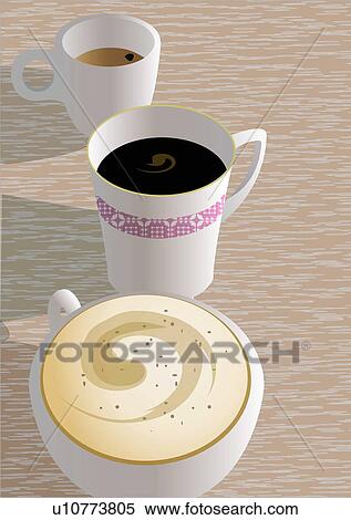 Stock Illustration - Three cups with different types of coffee. Fotosearch
