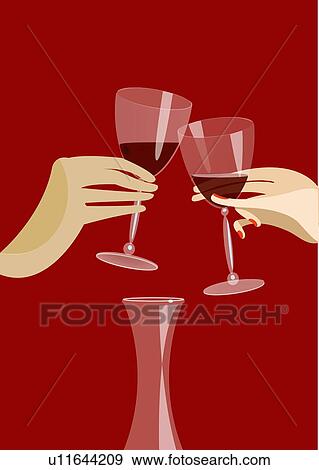 Stock Illustration - Toasting two glasses of red wine. Fotosearch