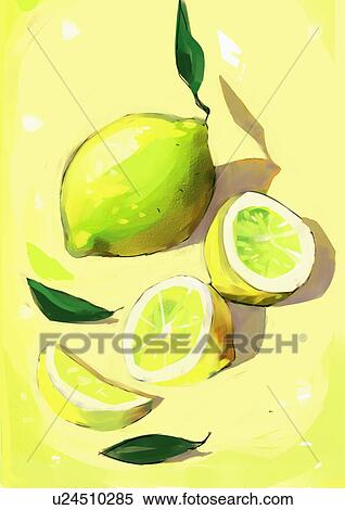 Whole and cut lemons View Large Illustration Stock Illustration - Whole and cut lemons. Fotosearch