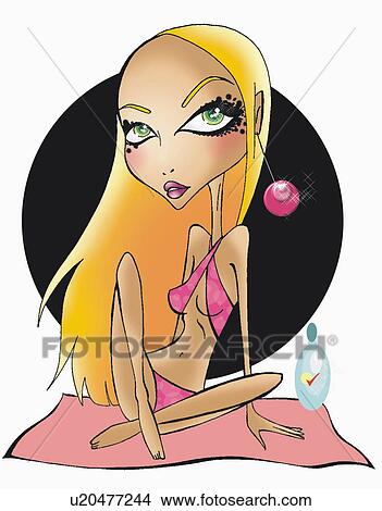 Stock Illustration - Blonde woman on towel wearing bikini. Fotosearch