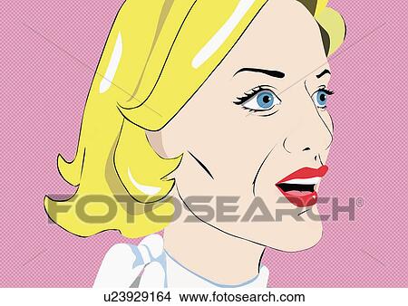 Closeup of 1950s style blonde woman View Large Illustration Stock Illustration - Closeup of 1950s style blonde woman. Fotosearch