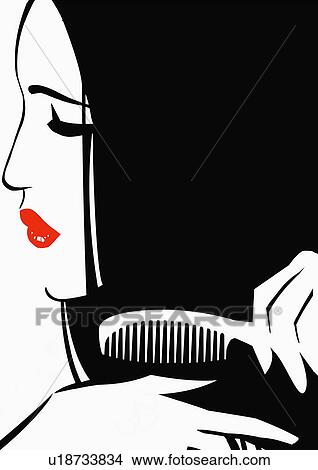 Stock Illustration - Closeup of woman combing hair. Fotosearch