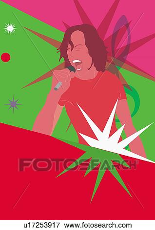 Man with long hair singing passionately View Large Illustration Stock Illustration - Man with long hair singing passionately. Fotosearch