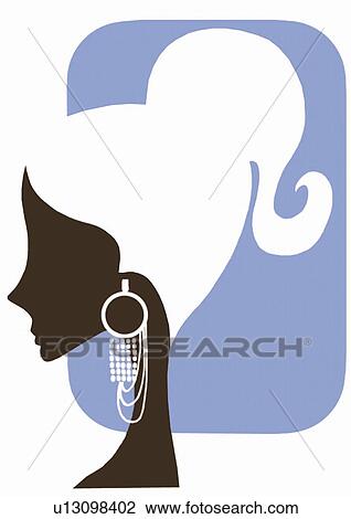 Profile of woman with elaborate earring View Large Illustration Drawing - Profile of woman with elaborate earring. Fotosearch