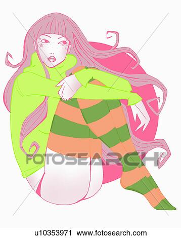 Clipart of Woman sitting holding her knees u10353971 - Search Clip Art ...