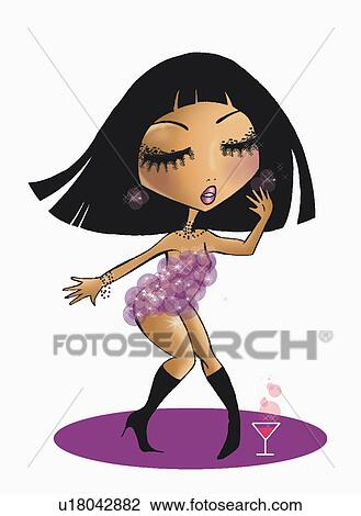 Drawing - Woman in spotlight performing. Fotosearch