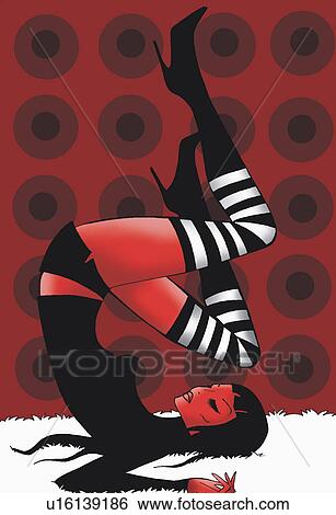 Stock Illustration - Woman on floor with legs in the air. Fotosearch