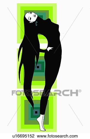 Drawing - Woman performing a back stretch. Fotosearch