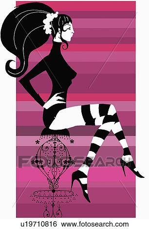 Woman sitting on a stool with hands on her hips View Large Illustration Stock Illustration - Woman sitting on a stool with hands on her hips. Fotosearch