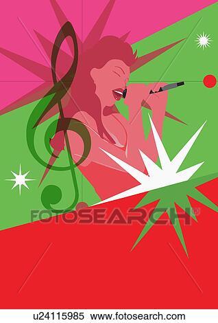 Stock Illustration - Woman with a mic singing. Fotosearch