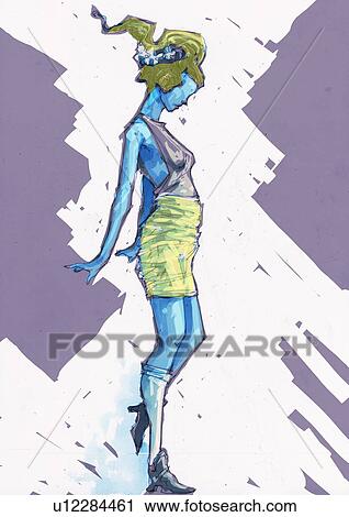 Side view of woman posing with arms behind her back View Large Illustration Clip Art - Side view of woman posing with arms behind her back. Fotosearch