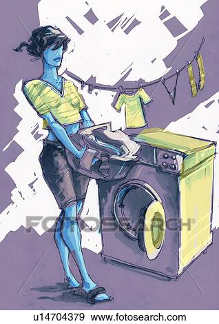Stock Illustration - Woman doing laundry. Fotosearch