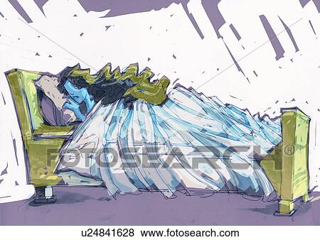 Woman in bed sleeping View Large Illustration Stock Illustration - Woman in bed sleeping. Fotosearch