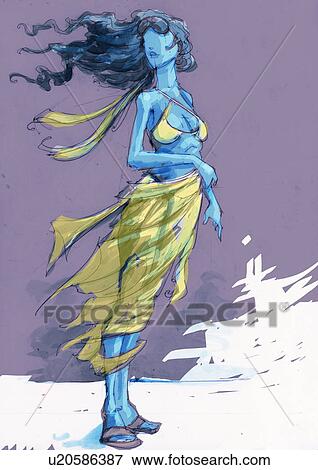 Stock Illustration - Woman on a windy beach. Fotosearch