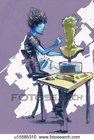 Woman sculpting a bust View Large Illustration Clipart - Woman sculpting a bust. Fotosearch