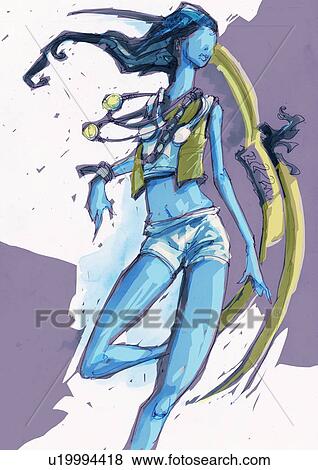 Woman wearing medallions dancing View Large Illustration Stock Illustration - Woman wearing medallions dancing. Fotosearch