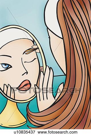 Face of woman plucking eyebrows in the mirror View Large Illustration Stock Illustration - Face of woman plucking eyebrows in the mirror. Fotosearch