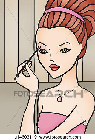 Woman applying eyeshadow View Large Illustration Stock Illustration - Woman applying eyeshadow. Fotosearch