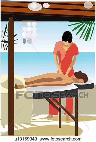 Drawing - Woman enjoying a massage at a spa. Fotosearch