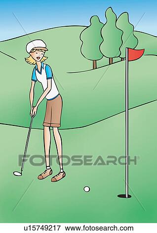 Stock Illustration - Woman hitting a golf ball. Fotosearch