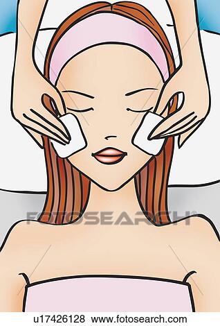 Stock Illustration - Woman receiving a facial. Fotosearch
