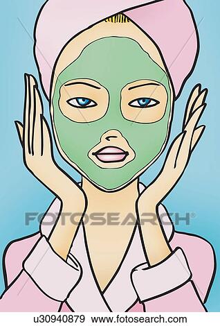Woman with a green facial mud mask View Large Illustration Stock Illustration - Woman with a green facial mud mask. Fotosearch