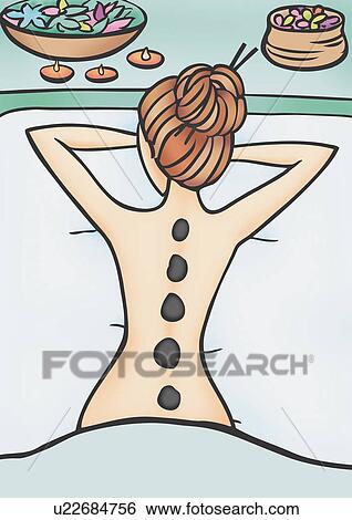 Woman with hot stones on her back View Large Illustration Stock Illustration - Woman with hot stones on her back. Fotosearch
