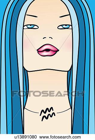 Close-up of Aquarius woman View Large Illustration Clipart - Close-up of Aquarius woman. Fotosearch
