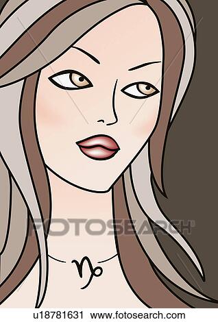 Close-up of Capricorn woman View Large Illustration Clip Art - Close-up of Capricorn woman. Fotosearch