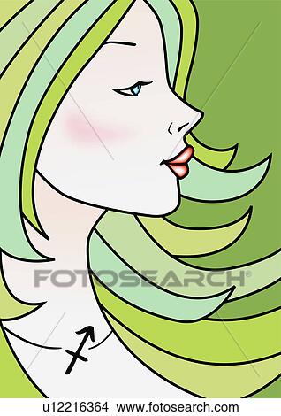Stock Illustration - Close-up of Sagittarius woman. Fotosearch