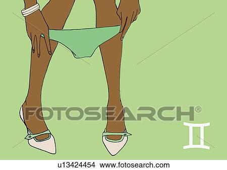 Stock Illustration - Legs of Gemini woman taking off underwear. Fotosearch