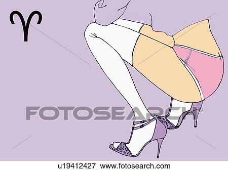 Stock Illustration - Lower body of crouching Aries woman. Fotosearch