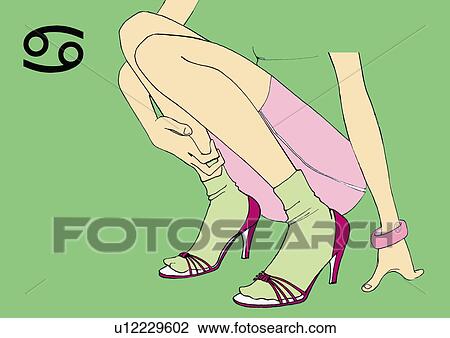 Drawing - Lower body of crouching Cancer woman. Fotosearch