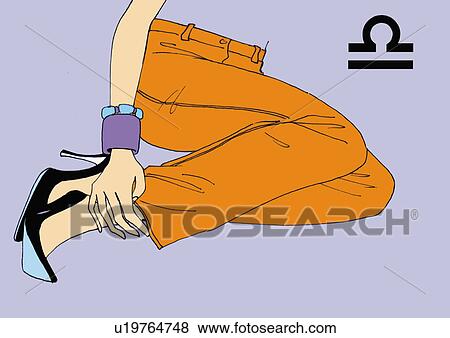Stock Illustration - Lower body of Libra woman sitting on floor. Fotosearch