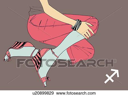 Stock Illustration - Lower body of Sagittarius woman sitting on floor. Fotosearch