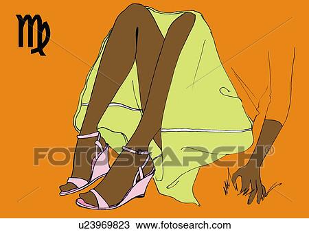 Drawing - Lower body of Virgo woman sitting on floor. Fotosearch