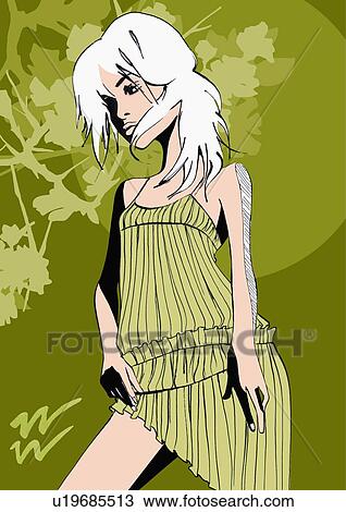 Drawing - Portrait of Aquarius woman. Fotosearch