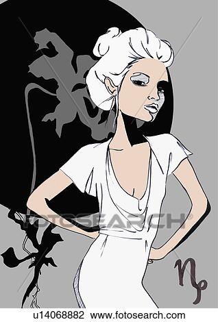 Drawing - Portrait of Capricorn woman. Fotosearch
