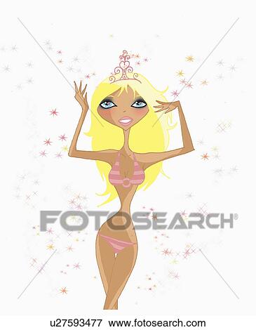 Blonde in bikini with tiara on her head View Large Illustration Stock Illustration - Blonde in bikini with tiara on her head. Fotosearch