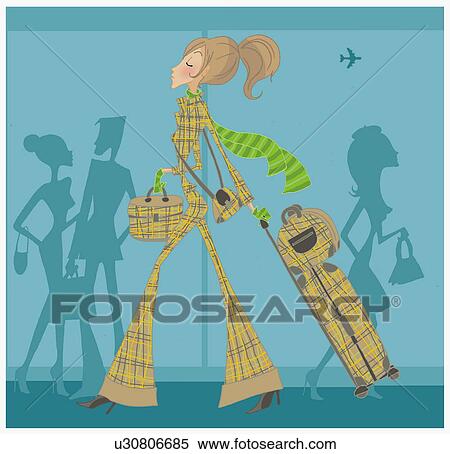 Female traveler with matching suit and suitcases View Large Illustration Stock Illustration - Female traveler with matching suit and suitcases. Fotosearch